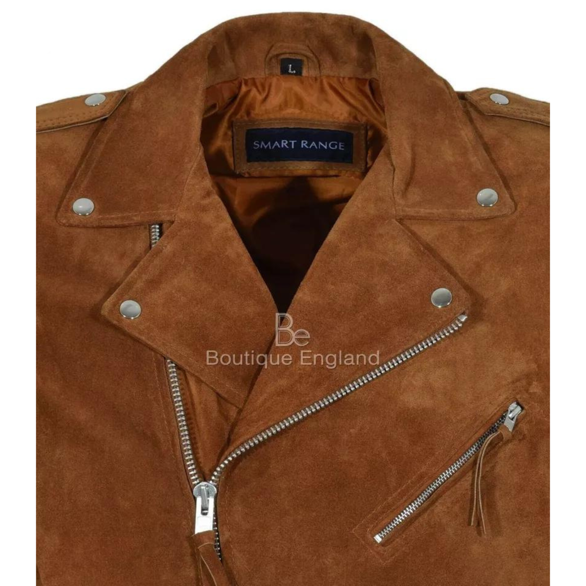 Men's Motorcycle Slim Fit Tan Brown Suede Faux Cowhide Jacket - Image 5