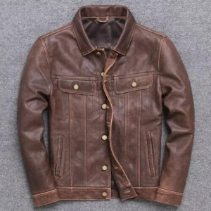 Men's Real Lamb Distressed Cowhide Trucker Jacket Levi's Style Bikers Jacket