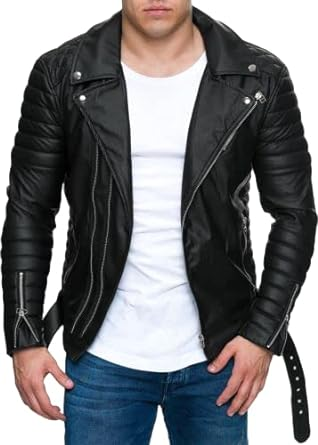 Men's Motorcycle Quilted Black Sheepskin Biker Cowhide Jacket | Men Custom Made Dimond Classic Biker Genuine Cowhide