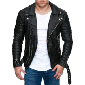 Men's Motorcycle Quilted Black Sheepskin Biker Cowhide Jacket | Men Custom Made Dimond Classic Biker Genuine Cowhide
