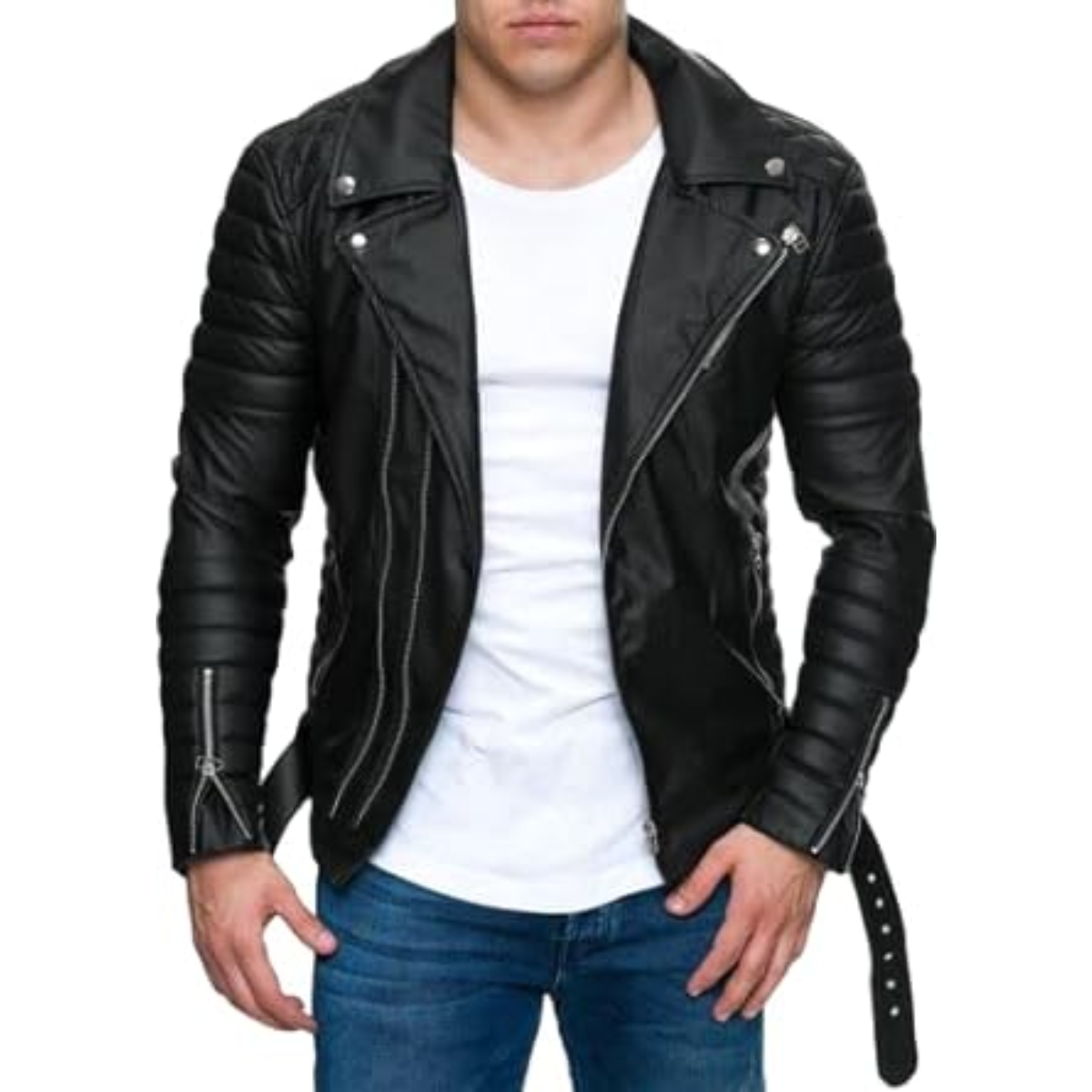 Men's Motorcycle Quilted Black Sheepskin Biker Cowhide Jacket | Men Custom Made Dimond Classic Biker Genuine Cowhide - Image 2