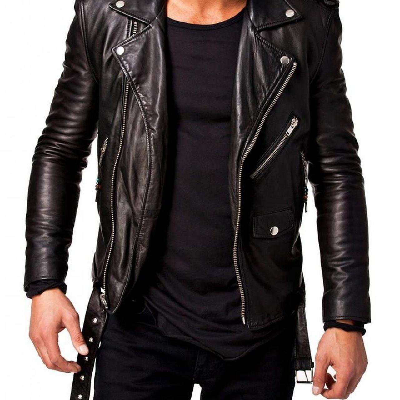 Men's Real real Cowhide Jacket Black Slim fit Biker Motorcycle jacket