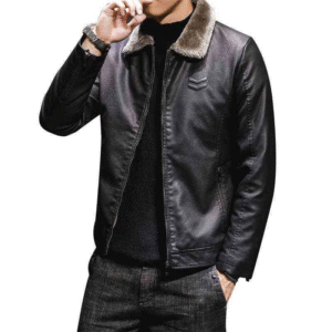 Men's Thickened Cowhide Jacket, Warm Windproof Faux Fur Collar Coat
