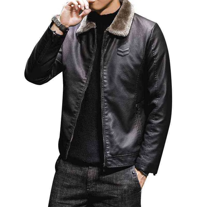 Men's Thickened Cowhide Jacket, Warm Windproof Faux Fur Collar Coat