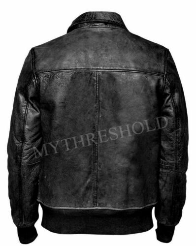 Men's Biker Motorcycle Vintage Distressed BLACK Bomber Winter Cowhide Jacket - Image 2