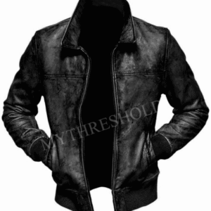 Men's Biker Motorcycle Vintage Distressed BLACK Bomber Winter Cowhide Jacket