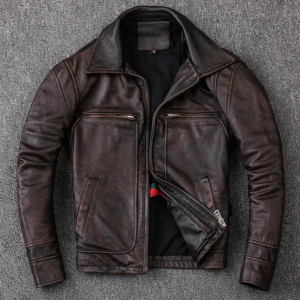 Men's Vintage Biker Style Motorcycle Cafe Racer Real Cowhide Jacket
