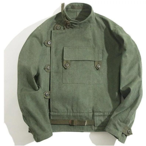 Men's Vintage Swedish Motocycle Jacket Cotton Army Military Workwear Green Coat