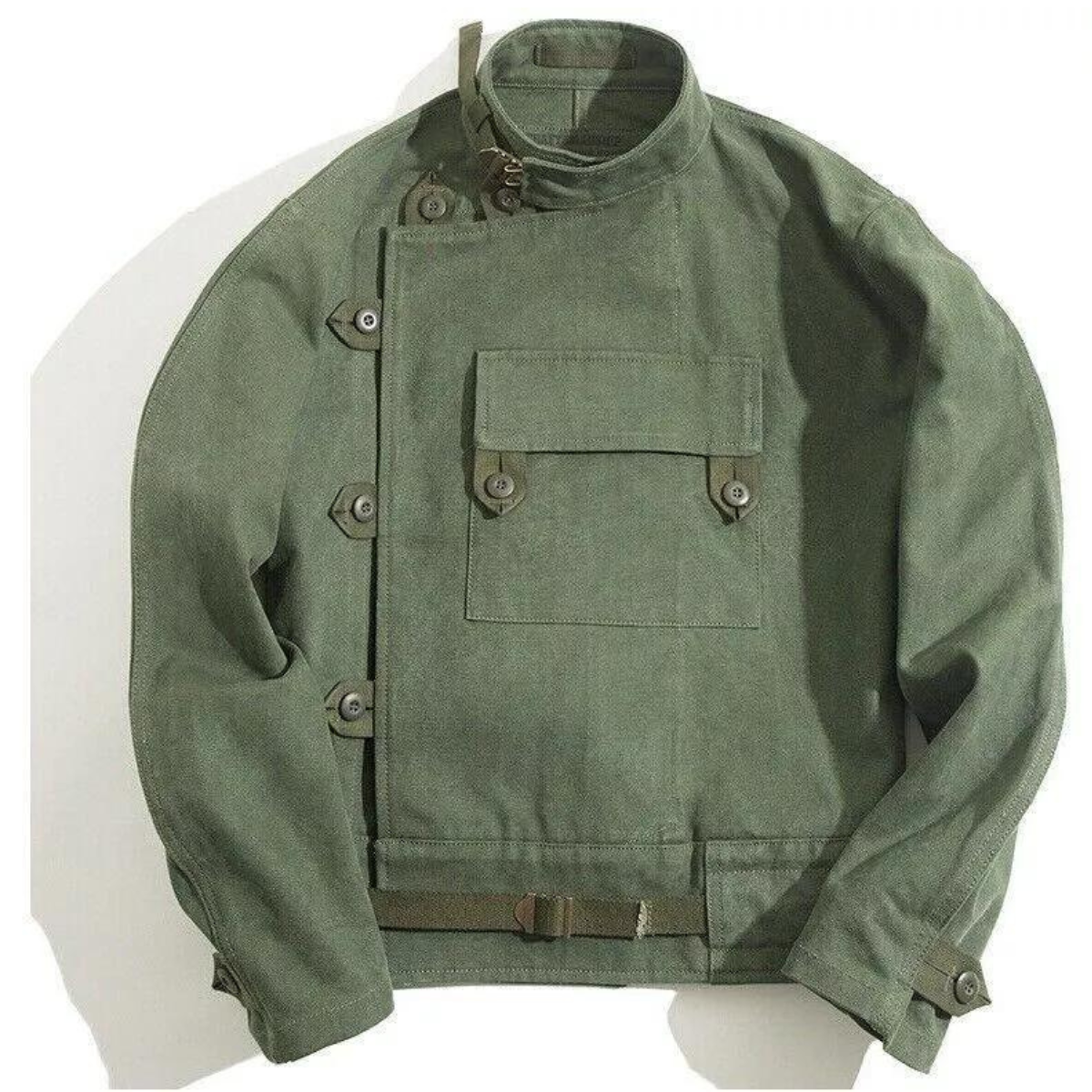Men's Vintage Swedish Motocycle Jacket Cotton Army Military Workwear Green Coat - Image 2