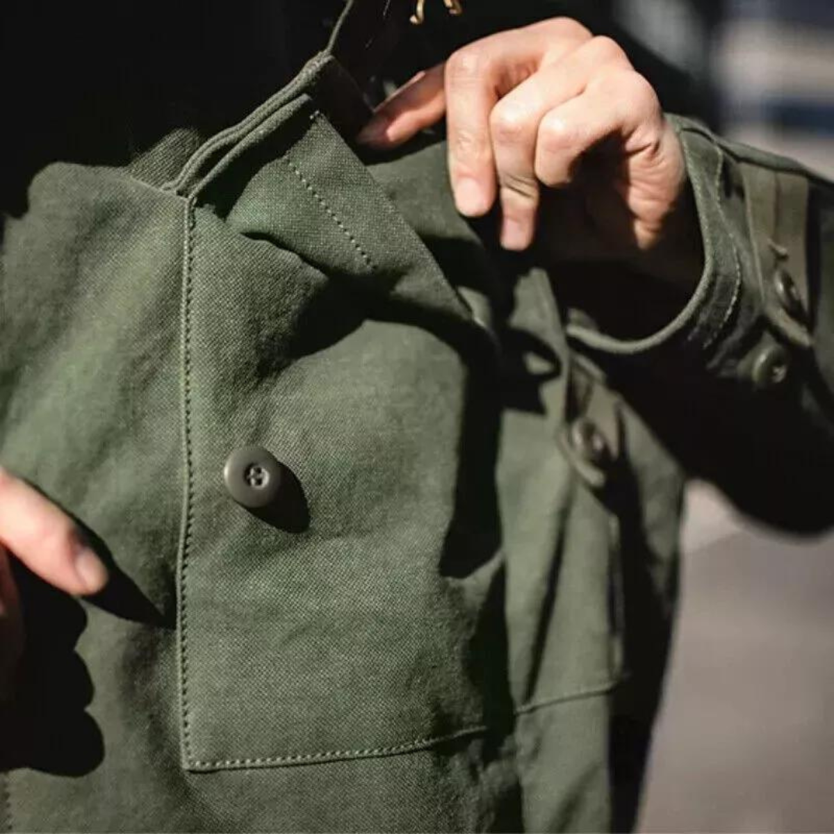 Men's Vintage Swedish Motocycle Jacket Cotton Army Military Workwear Green Coat - Image 3