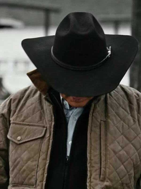 Men's Yellowstone John Dutton Kevin Costner Season 4 Brown Quilted Cotton Jacket - Image 3