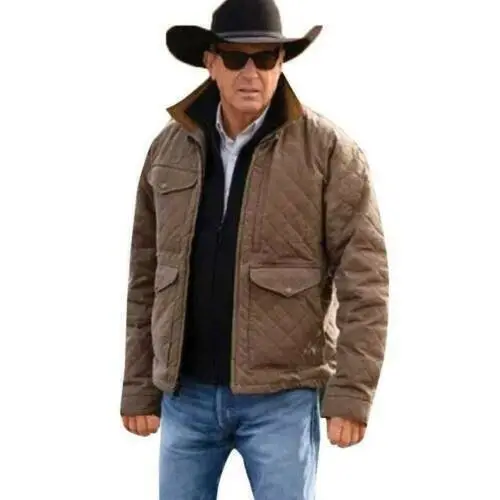 Men's Yellowstone John Dutton Kevin Costner Season 4 Brown Quilted Cotton Jacket