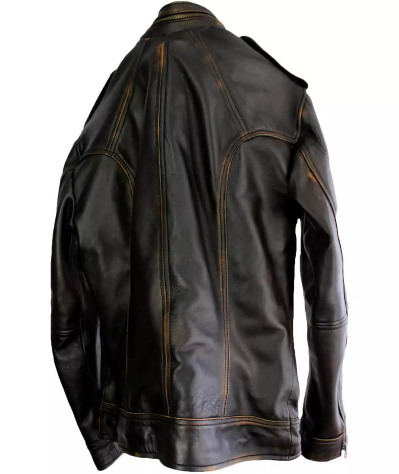 Mens Biker Motorcycle Slim Fit Vintage Distressed Cowhide Winter Cowhide Jacket - Image 2