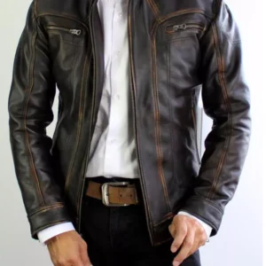 Mens Biker Motorcycle Slim Fit Vintage Distressed Cowhide Winter Cowhide Jacket