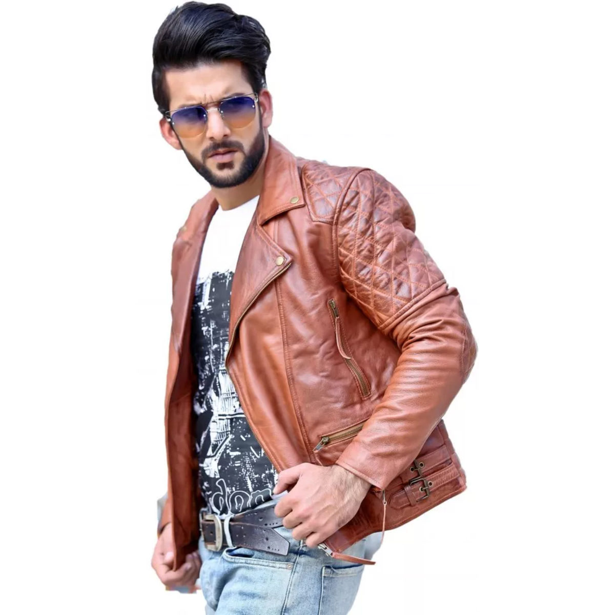 Men’s Biker Motorcycle Vintage Distressed Brown Winter Cowhide Jacket - Image 2