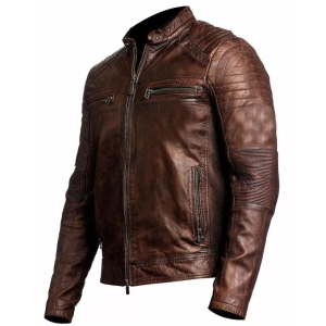 Men's Biker Vintage Antique Brown Cafe Racer Real Cowhide Jacket