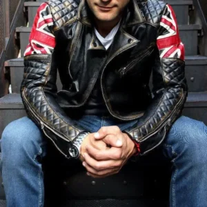 Mens Biker Vintage Motorcycle British Flag Cafe Racer Union UK Cowhide Jacket