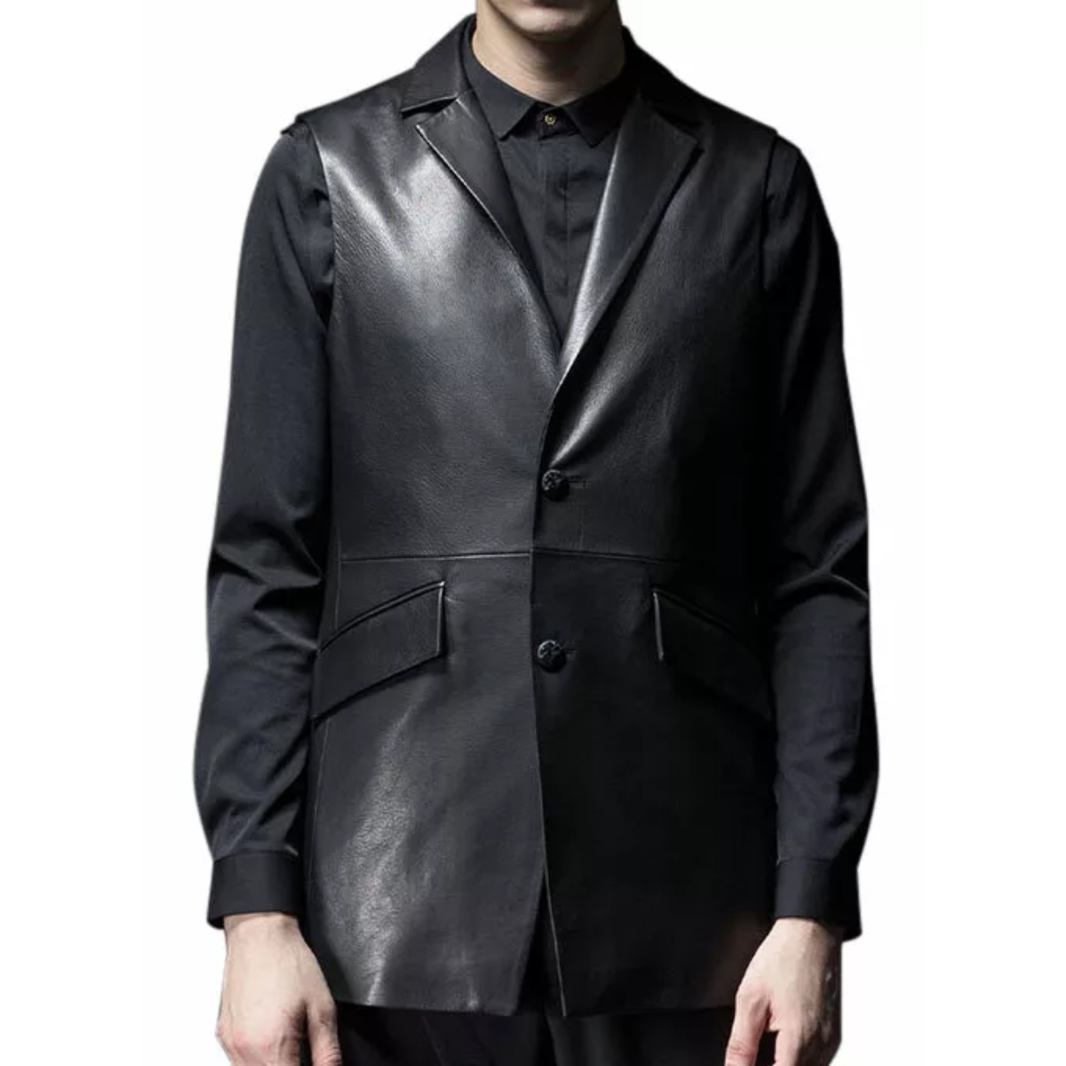 Men's Black Delegant Vest Real Cowhide Coat Black and Tan - Image 3