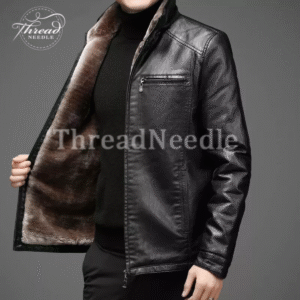 Men's Black Shearling Style Slim Fit Motorcycle Cowhide Jacket