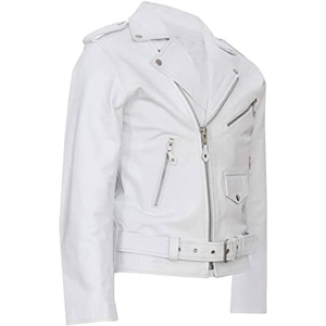 Men's Brando White Cowhide Jacket - Biker Motorcycle Brando Style Cowhide Jacket for Men