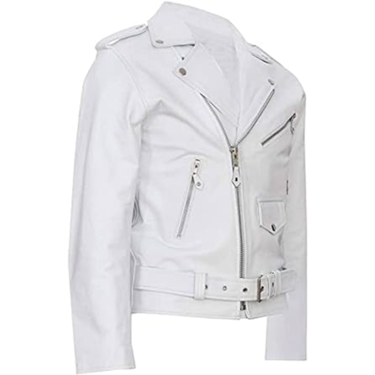 Men's Brando White Cowhide Jacket - Biker Motorcycle Brando Style Cowhide Jacket for Men - Image 2