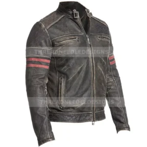 Mens Cafe Racer Distressed Black Vintage Motorcycle Biker Cowhide Jacket