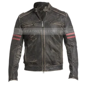 Mens Cafe Racer Distressed Black Vintage Motorcycle Biker Cowhide Jacket