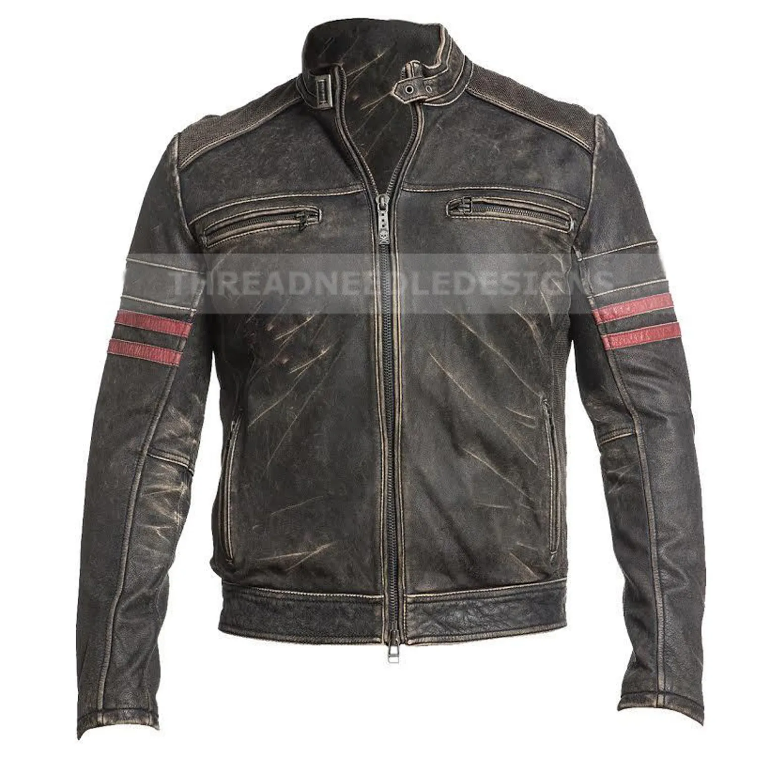 Mens Cafe Racer Distressed Black Vintage Motorcycle Biker Cowhide Jacket