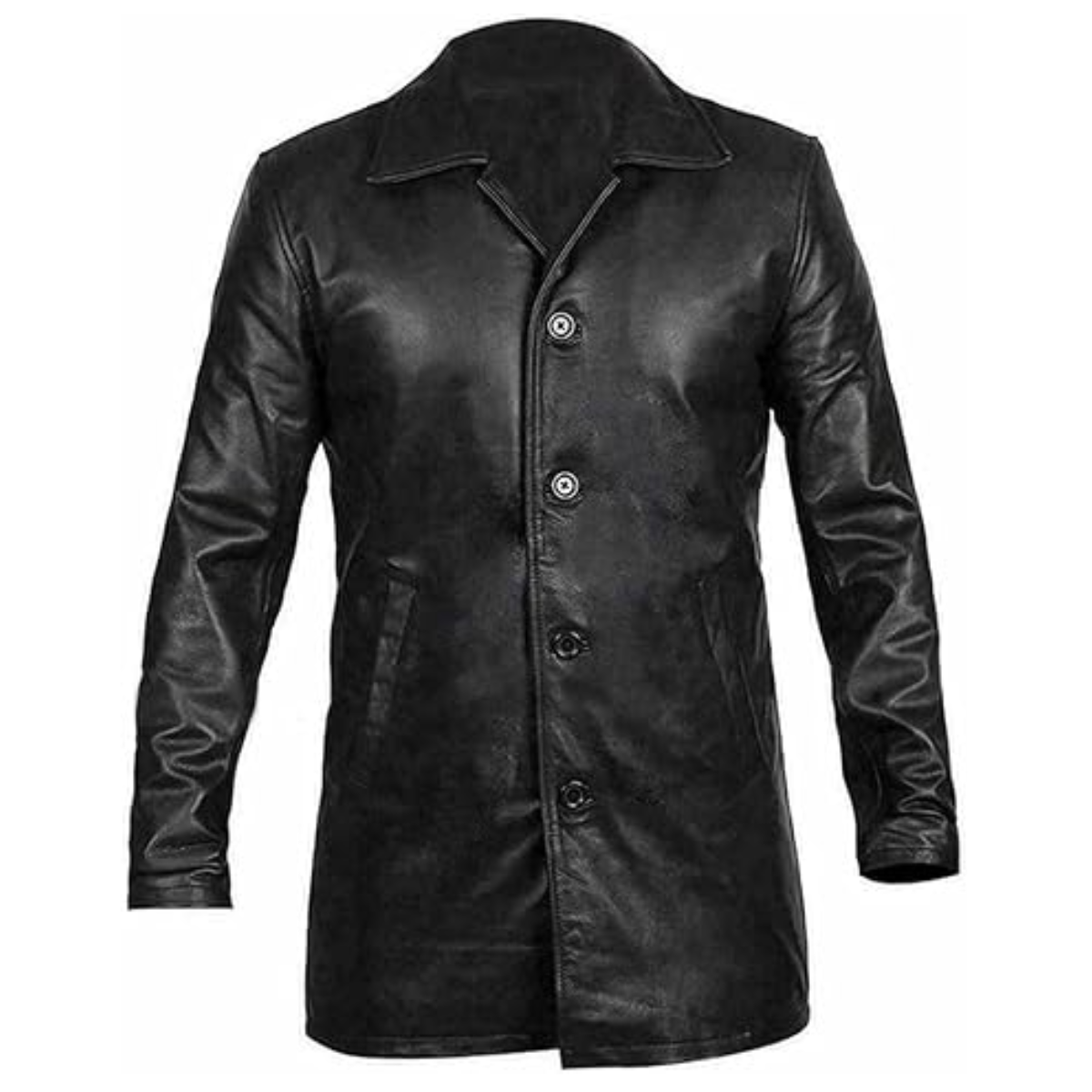 Mens Classic Black Genuine Sheepskin Cowhide Trench Coat - Image 4