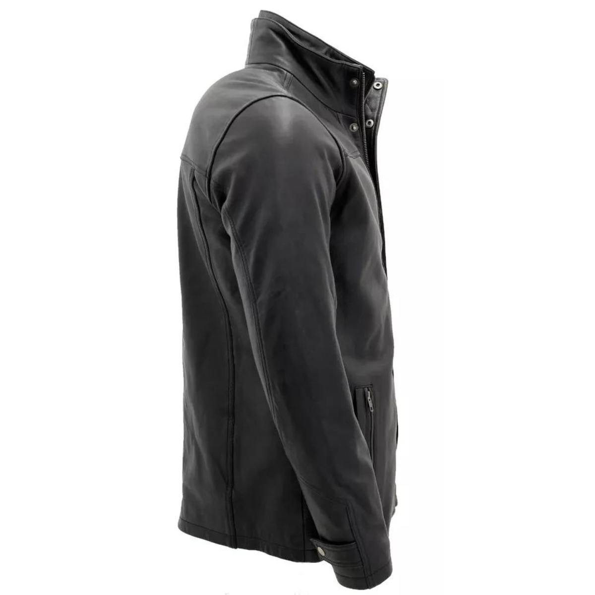 Men’s Classic Warm Black Cowhide Biker Jacket - Image 6
