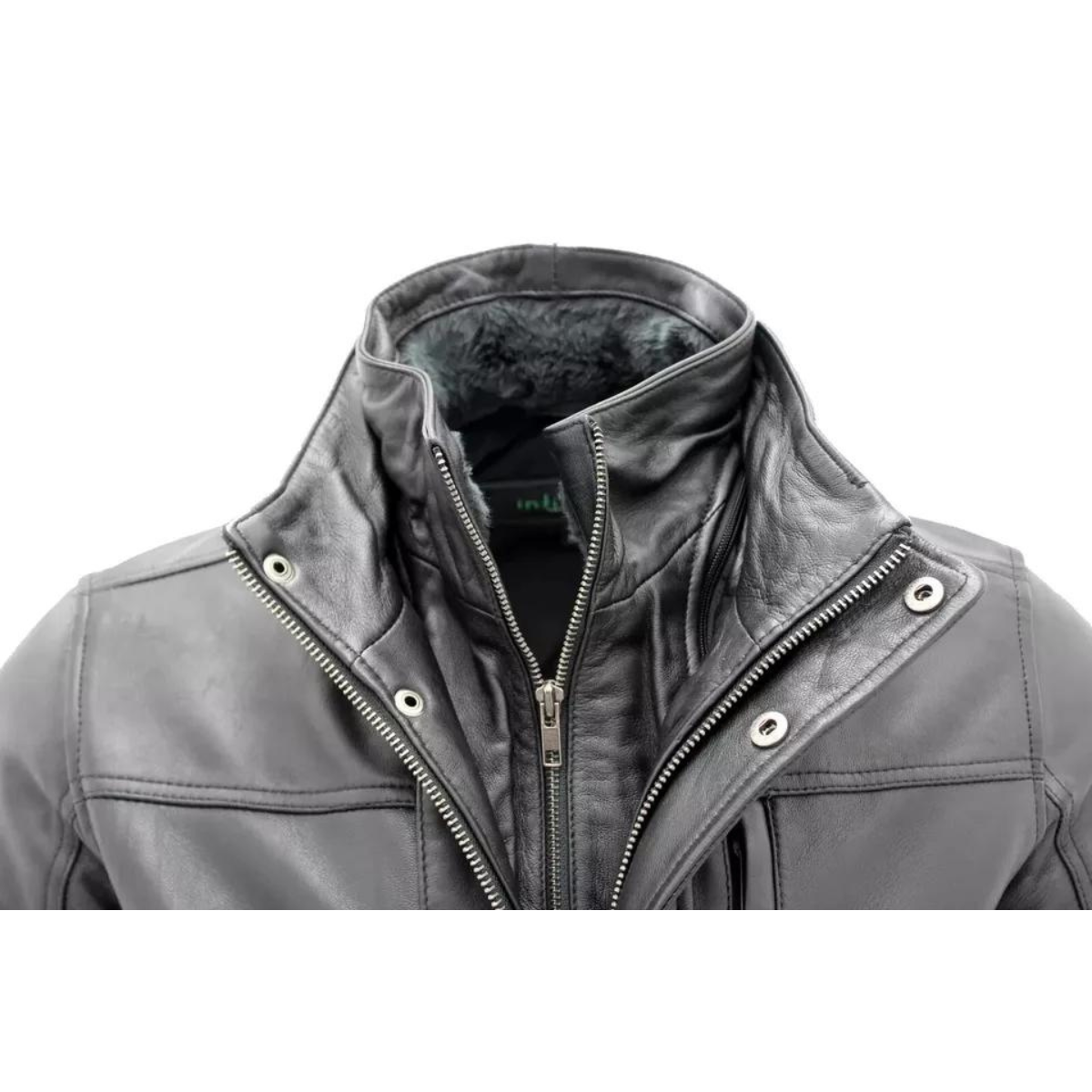 Men’s Classic Warm Black Cowhide Biker Jacket - Image 8