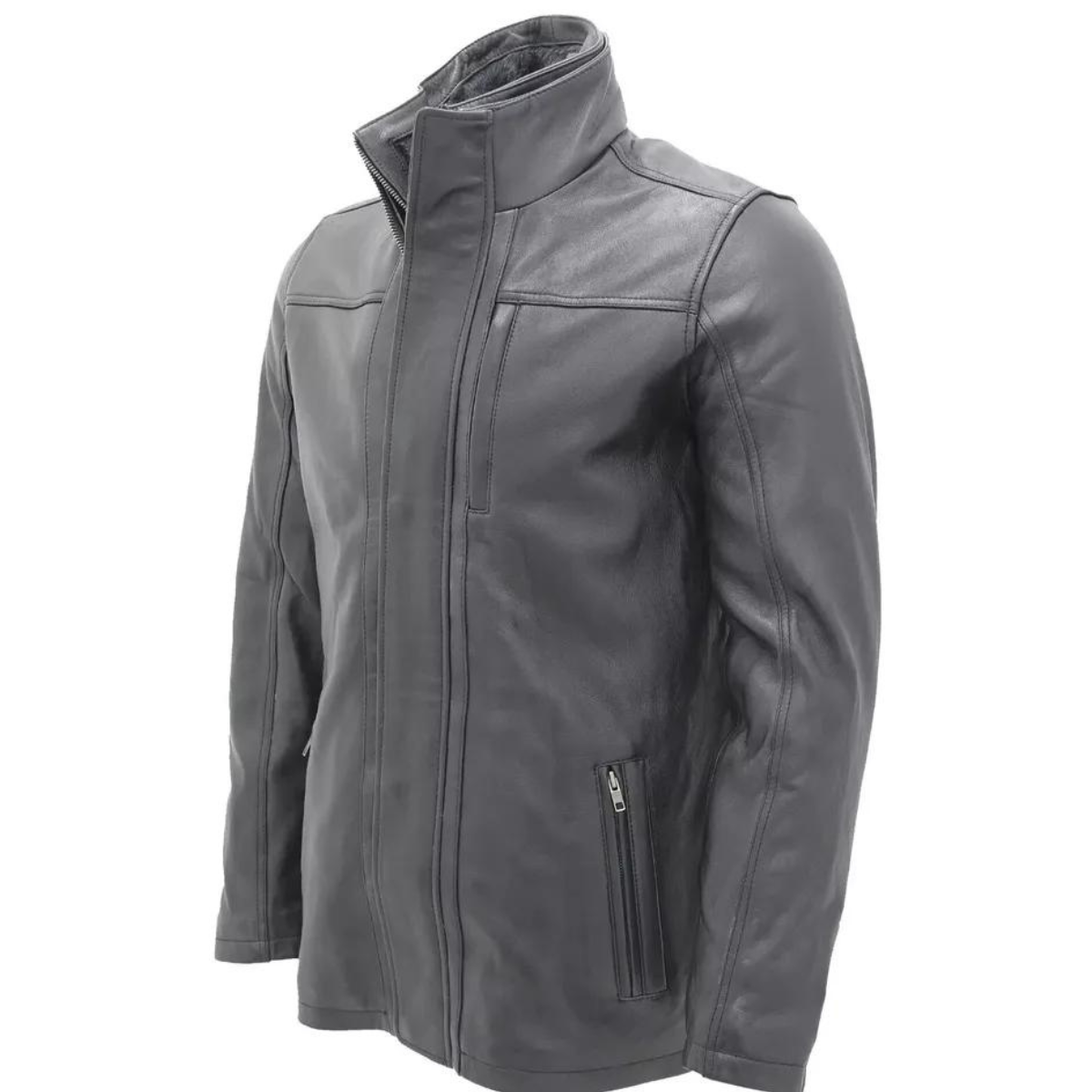 Men’s Classic Warm Black Cowhide Biker Jacket - Image 7