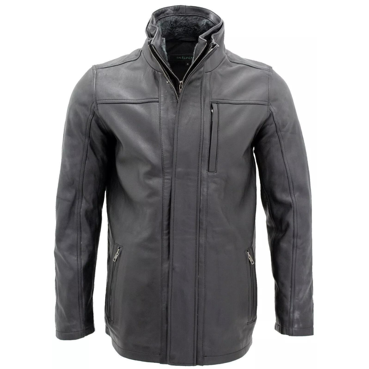 Men’s Classic Warm Black Cowhide Biker Jacket - Image 4