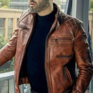 Men’s Diamond Quilted Brown Motorcycle Slim Fit Biker Cowhide Jacket