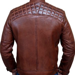 Men’s Diamond Quilted Brown Motorcycle Slim Fit Biker Cowhide Jacket