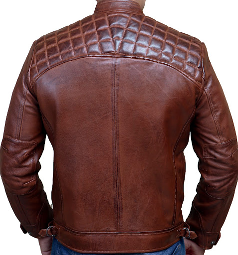 Men’s Diamond Quilted Brown Motorcycle Slim Fit Biker Cowhide Jacket - Image 2
