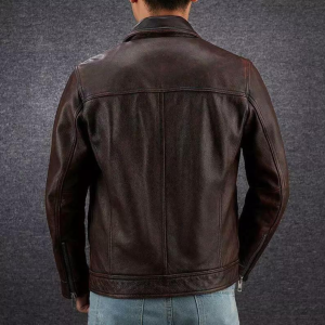 Men’s Distressed Brown/Black Real Cowhide Shirt Collar Moto Rider Slim Fit Lightweight Casual Biker Cowhide Jacket