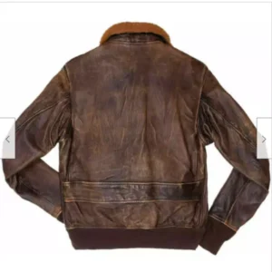 Mens G-1 Navy Cowhide Bomber Fur Collar Distress Brown Real Cowhide Jacket