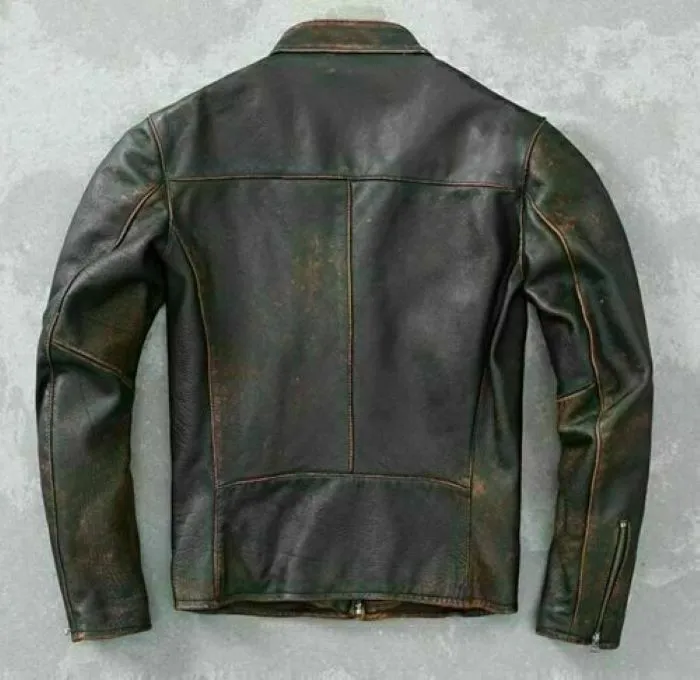 Climax Cowhide Men's Vintage Retro Biker Quilted Style Zip Up Motorcycle Distressed Cafe Racer Cowhide Jacket For Men - Image 2
