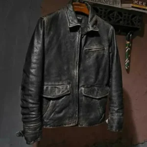 Men’s Motorcycle Biker Vintage Cafe Racer Distressed Black Real Cowhide Jacket