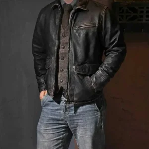 Men’s Motorcycle Biker Vintage Cafe Racer Distressed Black Real Cowhide Jacket