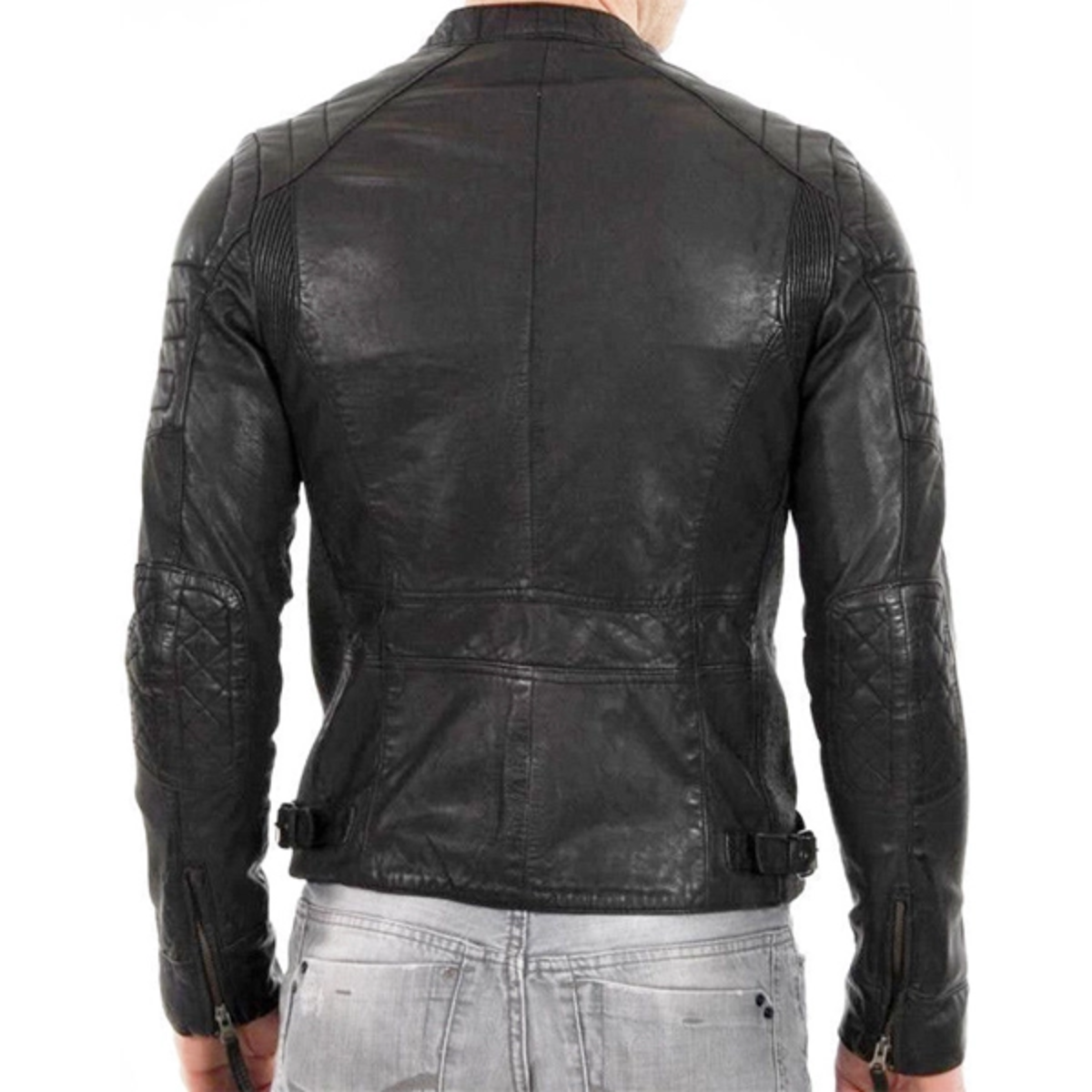 Mens Motorcycle Slim Fit Biker Cowhide Jacket - Image 2