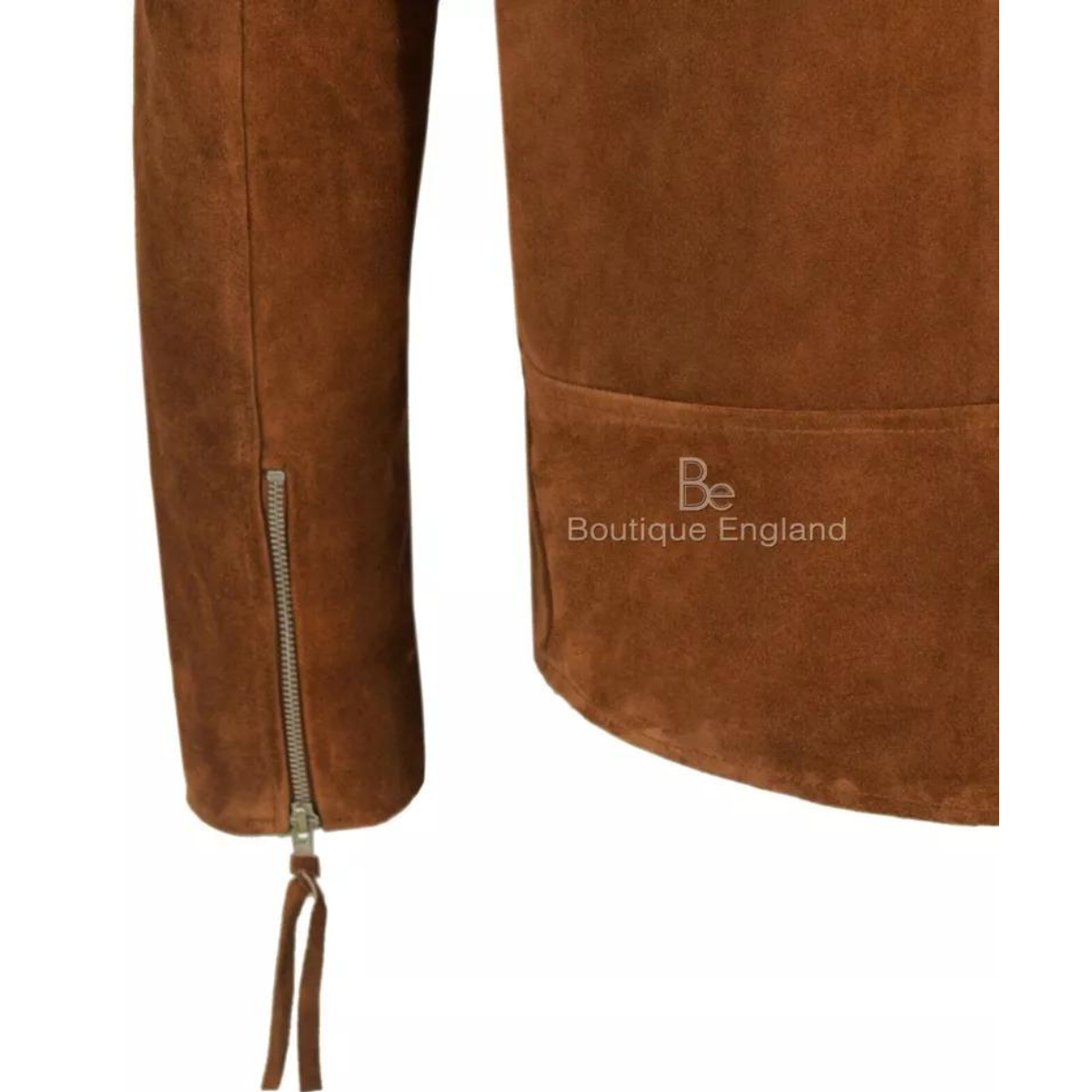 Men's Motorcycle Slim Fit Tan Brown Suede Faux Cowhide Jacket - Image 8