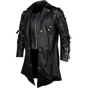 Men’s Real Black Cowhide Coat Goth Matrix Trench Coat Gothic Steampunk Coats