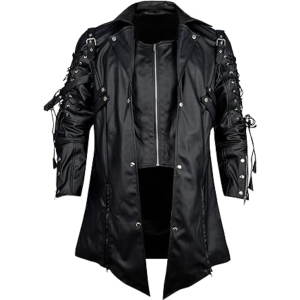 Men’s Real Black Cowhide Coat Goth Matrix Trench Coat Gothic Steampunk Coats