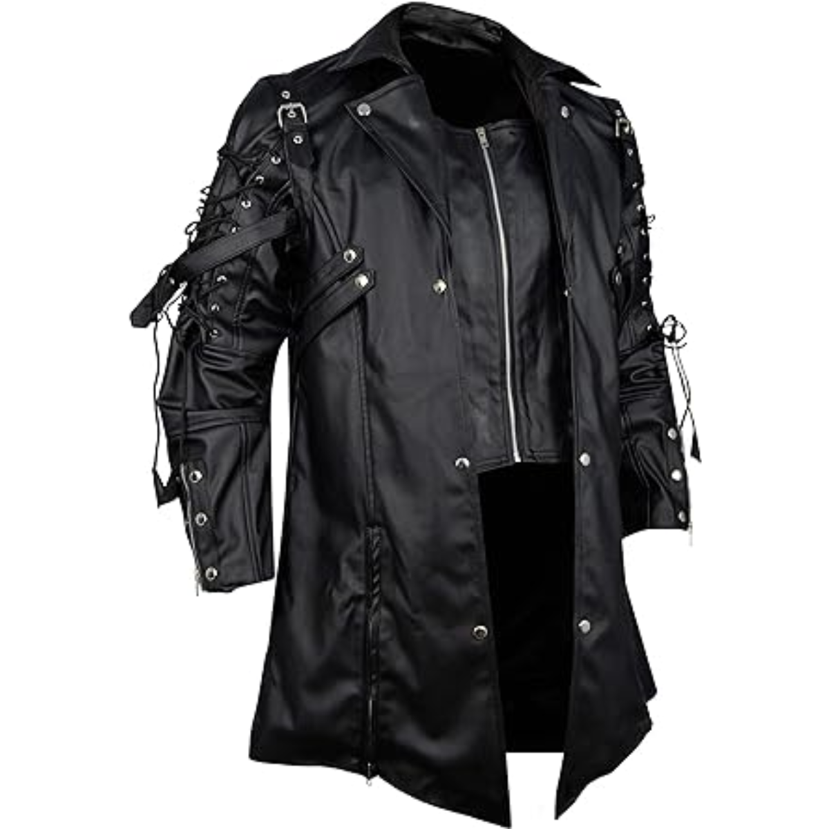 Men’s Real Black Cowhide Coat Goth Matrix Trench Coat Gothic Steampunk Coats - Image 3