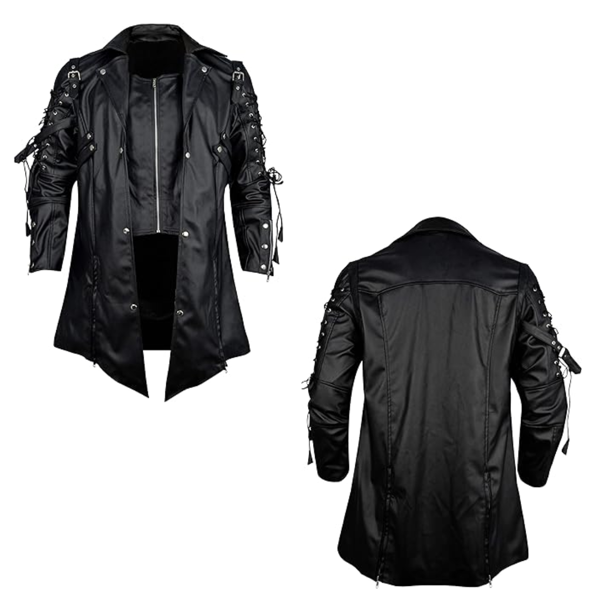 Men’s Real Black Cowhide Coat Goth Matrix Trench Coat Gothic Steampunk Coats - Image 5