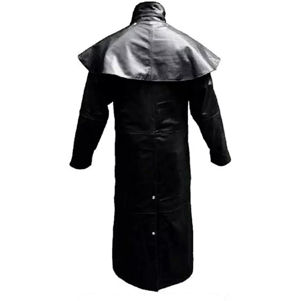 Mens Real Black Cowhide Long Coat Duster Riding Hunting Steampunk Trench Matrix - Image 4