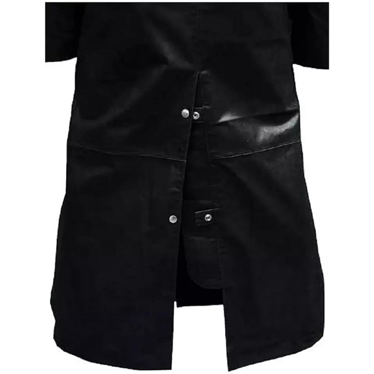 Mens Real Black Cowhide Long Coat Duster Riding Hunting Steampunk Trench Matrix - Image 3