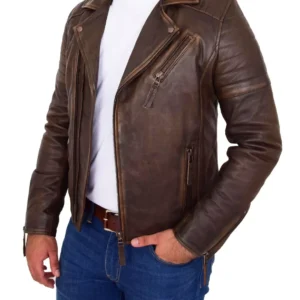 Mens Real Cowhide Biker Jacket Vintage Copper Rust Rub Off Slim Fit Style Max